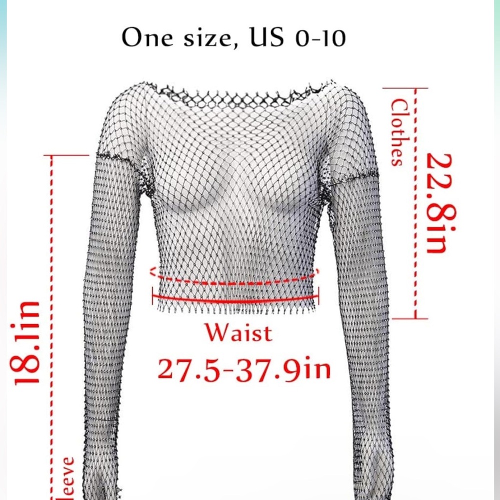 Mesh Crystal Long Sleeve See Through Top - Picture 3 of 7